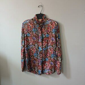 Vintage Diane Von Furstenburg Floral Button Down Blouse Mid Length Sleeve Size M